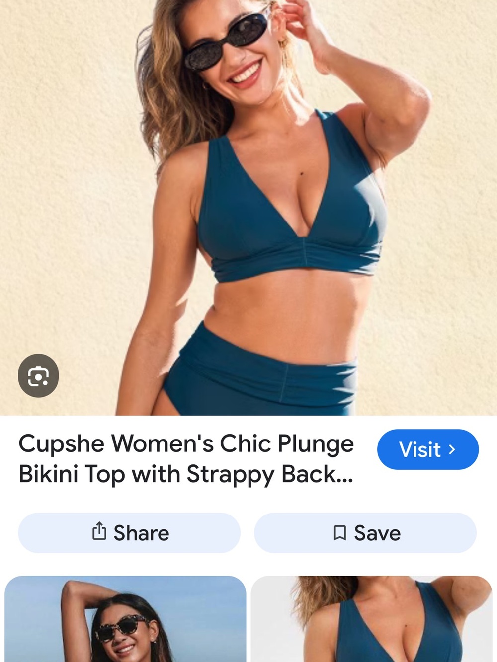 Cupshe Teal Plunge Bikini Top